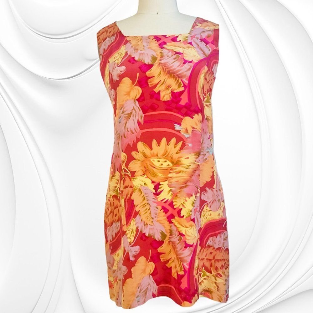 Colorful floral 100% silk sleeveless vacation cruise dress